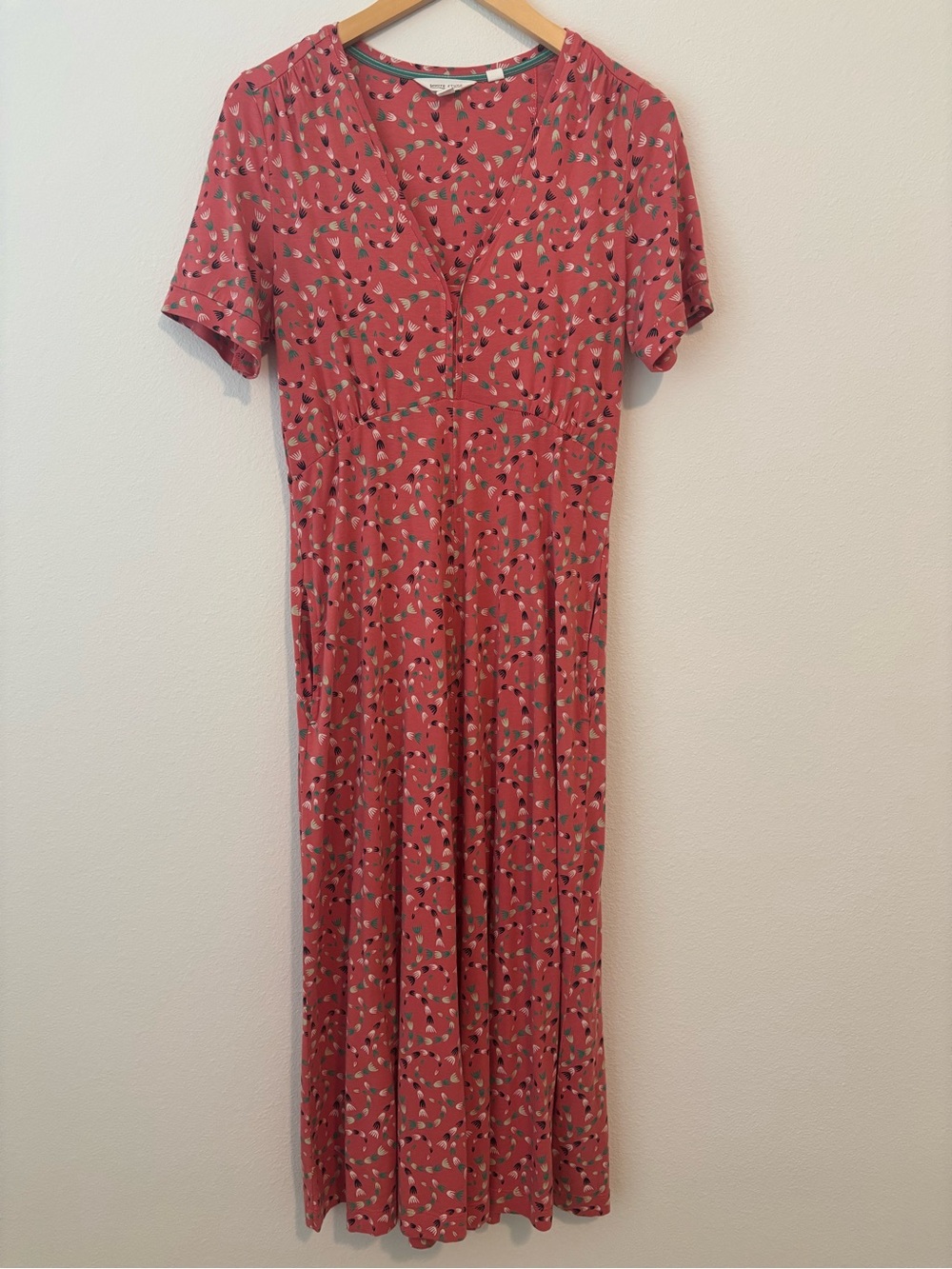 White Stuff US Megan Jersey Midi Dress – Coral Multi – Size 6